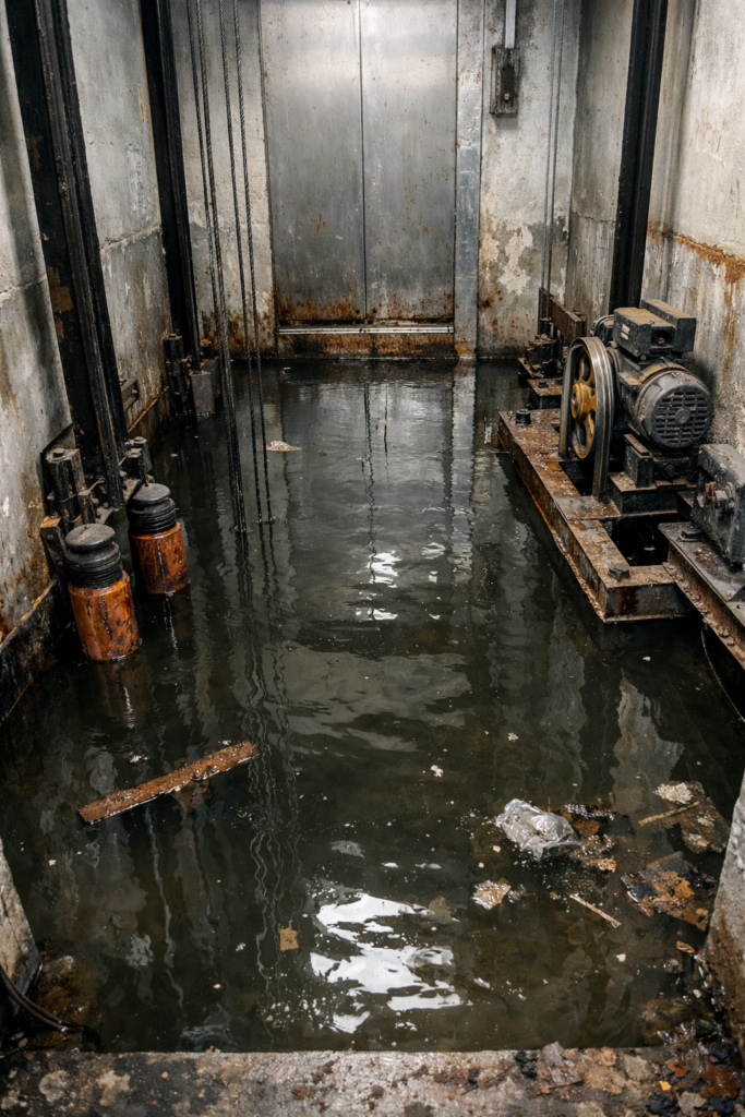 آب گرفتگی چاله آسانسور