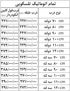 لیست قیمت درب آسانسور یاران 